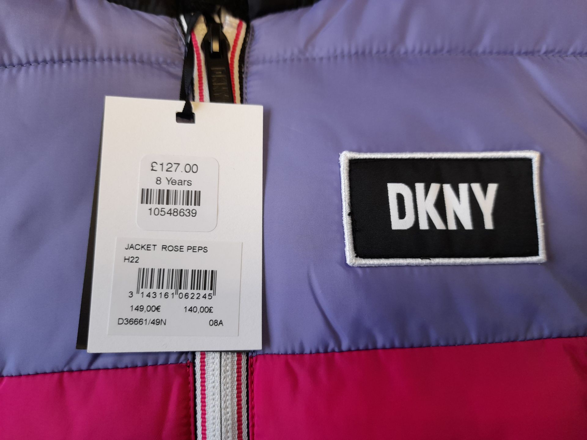 DKNY Pink, Purple & Black Coat, with fleece zipped hood, Age 8 years, RRP £140.00 - Image 2 of 5