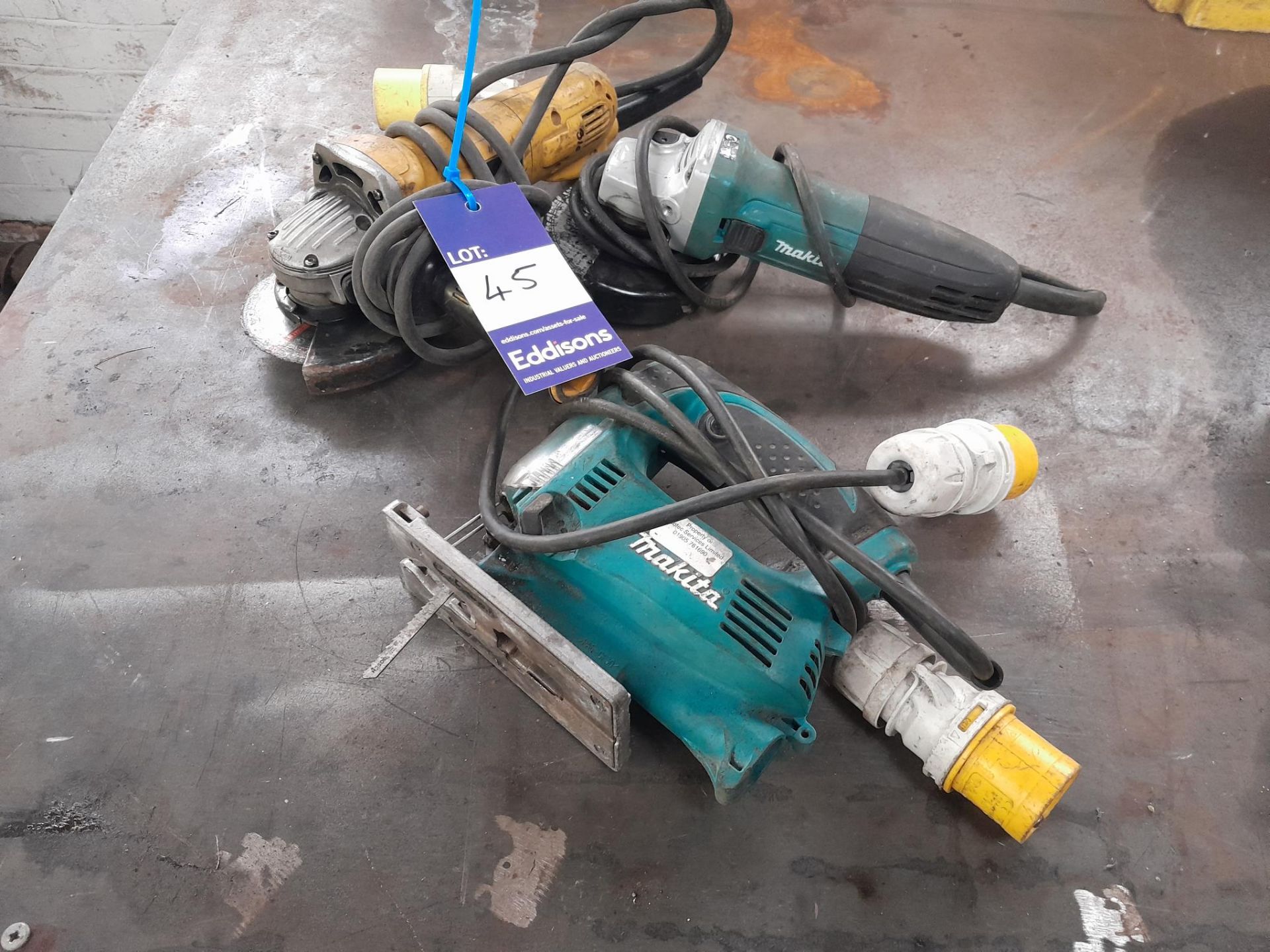 Lot Comprising of DeWalt D28113 110V Grids, Makita GA4530R 110V Grinder and Makita 110V Jigsaw