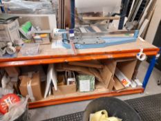 2 x Assorted packing benches, and single bay of racking (Approx. 2200 x 900 x 900, 1800 x 600 x 900,