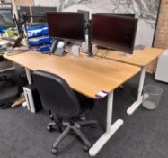 2 x Single person workstations (Approx. 1600 x 800), with 2 x fabric upholstered operators chairs, 2