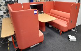 Allermuir The Moat meeting pod, comprising 2 x fabric upholstered sofa booths, table, JVC wall