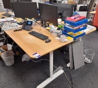 2 x Single person workstations (Approx. 1600 x 800), with 2 x fabric upholstered operators chairs, 2