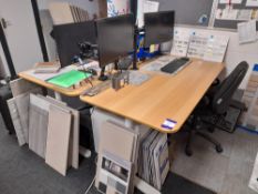 2 x Single person workstations (Approx. 1600 x 800), with 2 x fabric upholstered operators chairs, 2