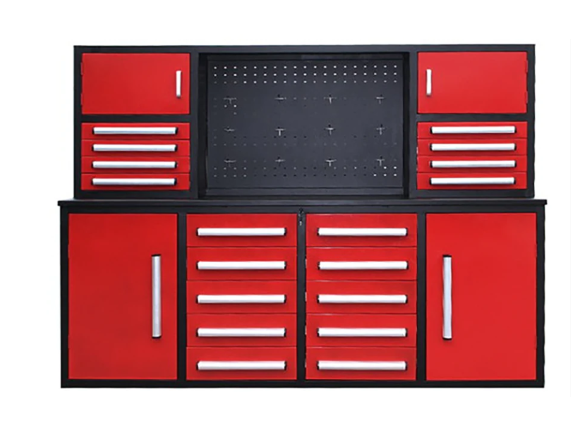 Steelman 7' Garage Cabinet Workbench (18 Drawers & 4 Cabinets) - Red