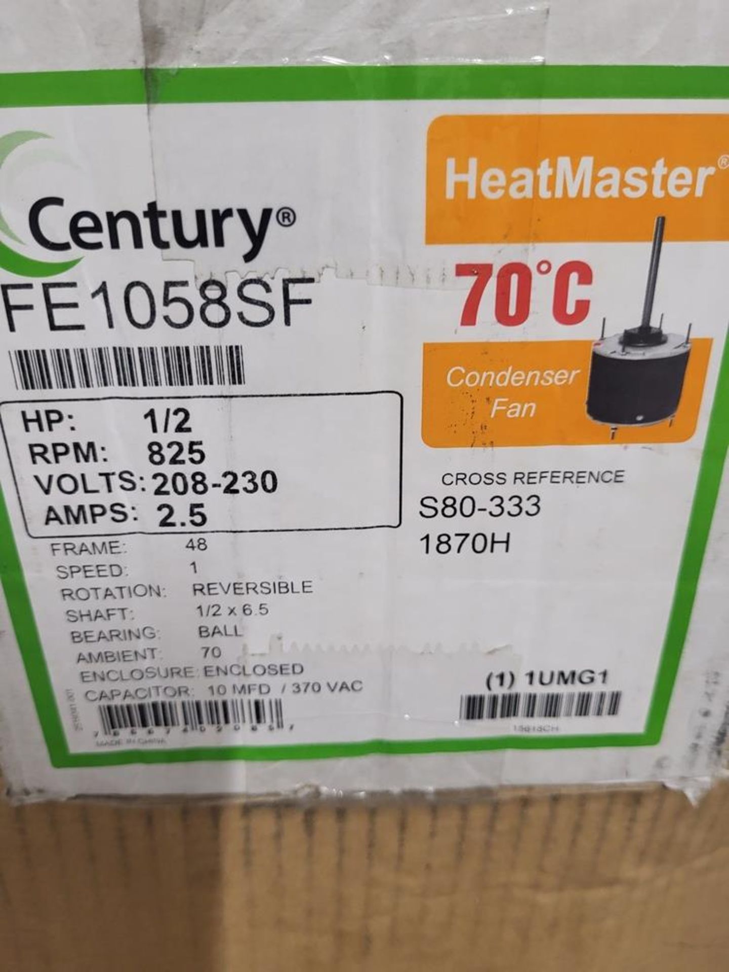 NEW: CENTURY Motor, 1/2 HP, 825 RPM, 2.5 A. 208-230 V. mod: FE 1058 - Image 2 of 2