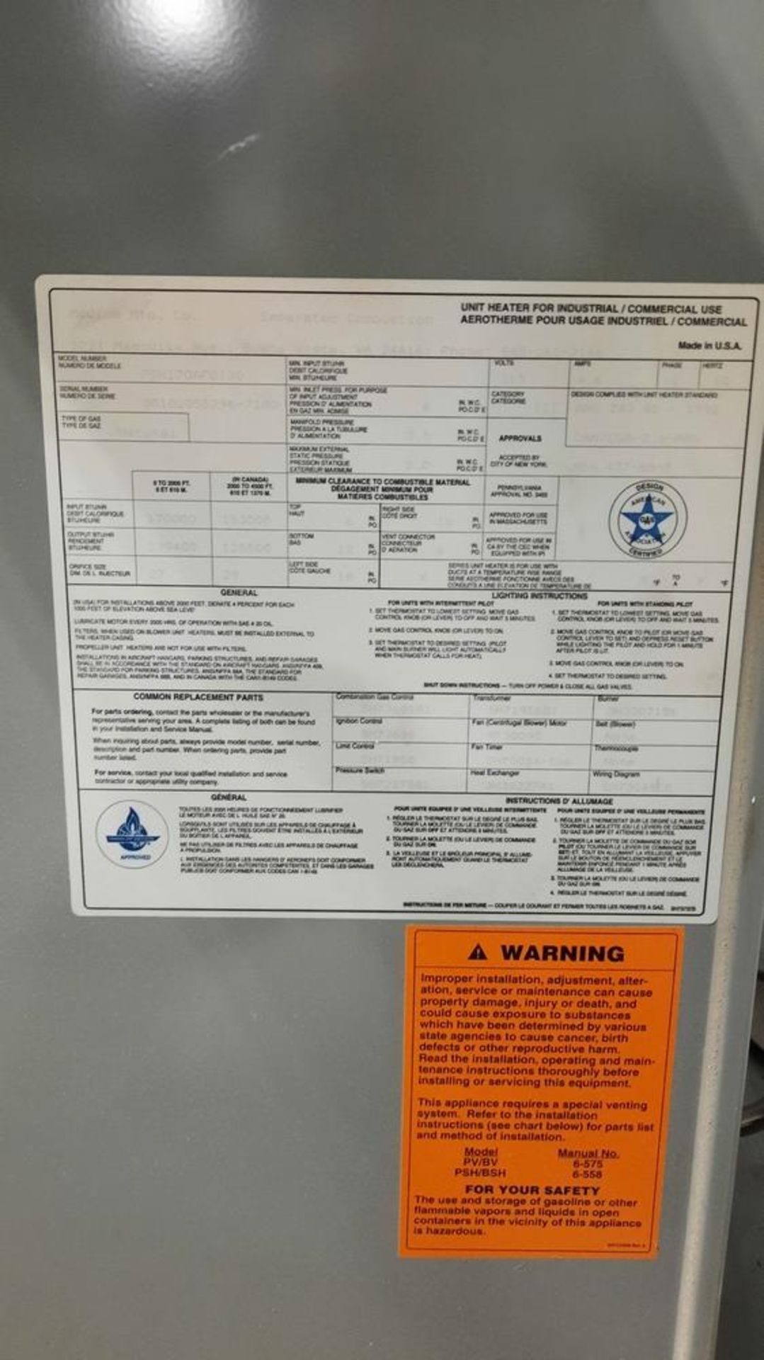 MODINE Industrial Heater ( see photo for details) - Image 4 of 4