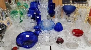 Glass- various Bristol blue examples including a Whitefriars type bowl; crystal, cut glass etc qty