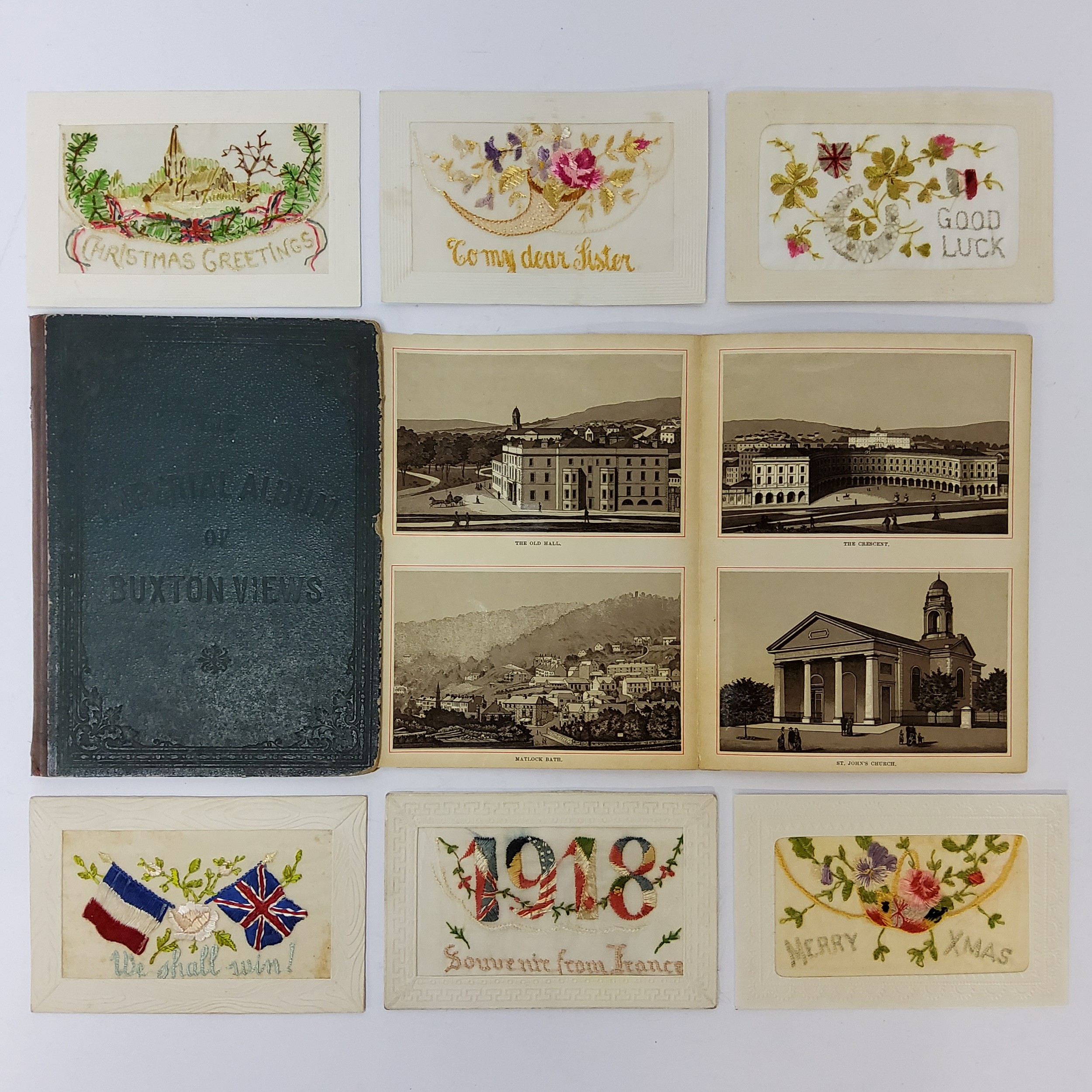 Postcards - six early 20th century embroidered examples including a WWI souvenir from France 1918;