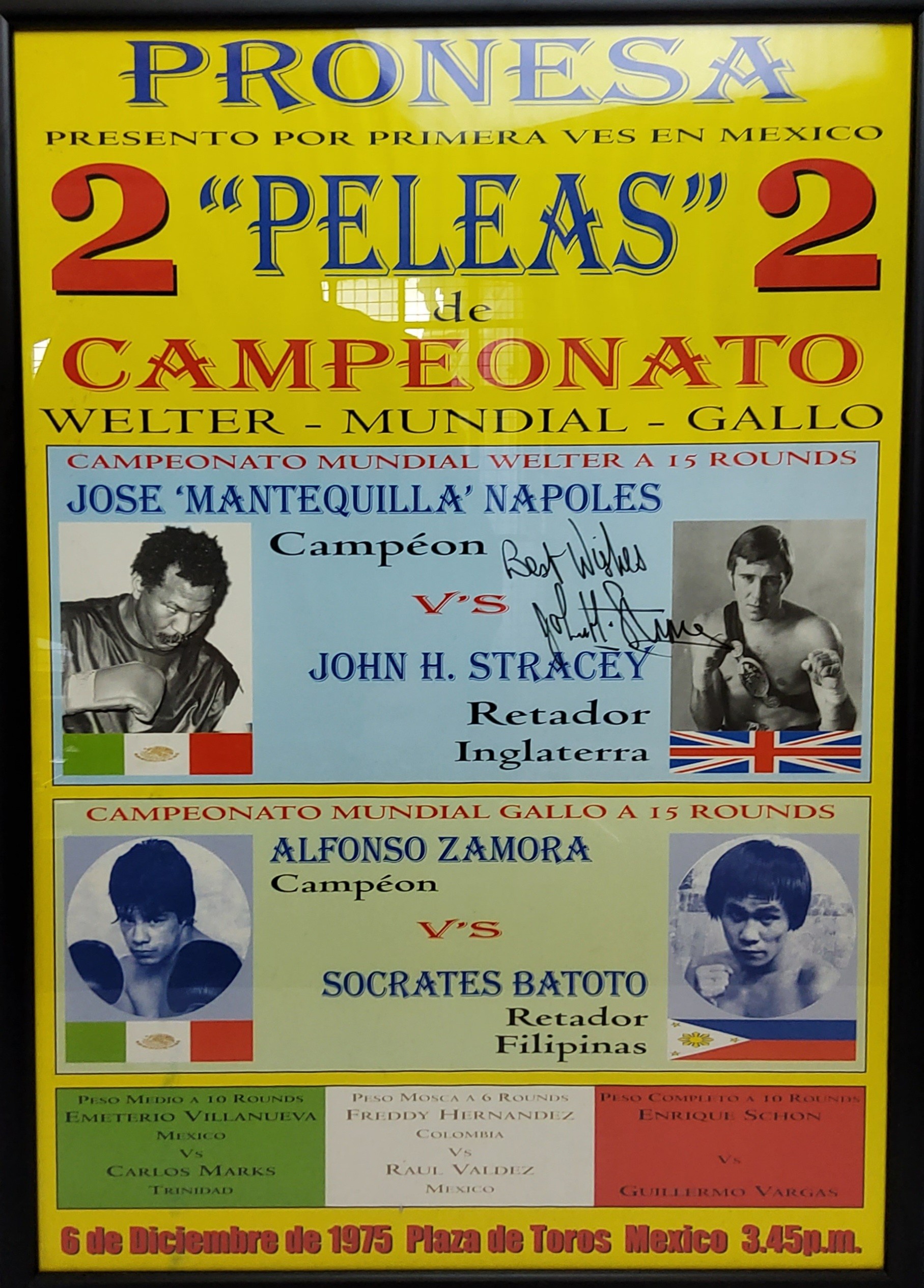 Boxing interest - a framed Mexican promotional poster for the title fight between Jose 'Mantequilla'