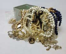 Costume Jewellery - a late Victorian yellow metal locket; pearl necklaces; lapis lazuli bead
