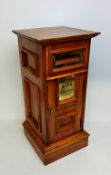 A mahogany country house letter box, panelled throughout, with brass fixtures, plinth base, with