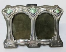 A small silver Art Nouveau double photograph frame, marked sterling