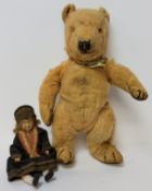 A Steiff golden mohair teddy bear c1920s, brown stitched nose, etc.