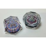 A Whitefriars millefiori faceted paperweight marked with Whitefriars & 1978; another 1976 (2)