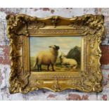 English School (19th Century) Ewe and lamb Small oil on board, decorative gilt frame 28cm wide x