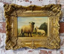 English School (19th Century) Ewe and lamb Small oil on board, decorative gilt frame 28cm wide x