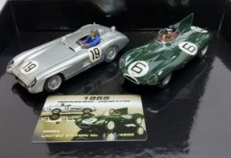 Scalextric 1955 Mercedes and Jaguar Set - 300 SLR, silver, racing No.19 and Jaguar D Type, dark