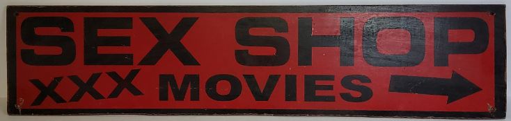 Erotica - a hand painted SEX SHOP XXX MOVIES advertising sign, 90cm wide