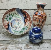 Oriental ceramics including a Japanese Imari bowl, decorated with flowering prunus and ho-ho bird; a