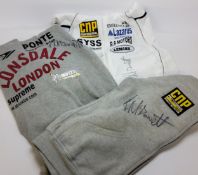 Boxing interest- an official team 'Team Mac' Lonsdale grey tracksuit with sponsor logos; another