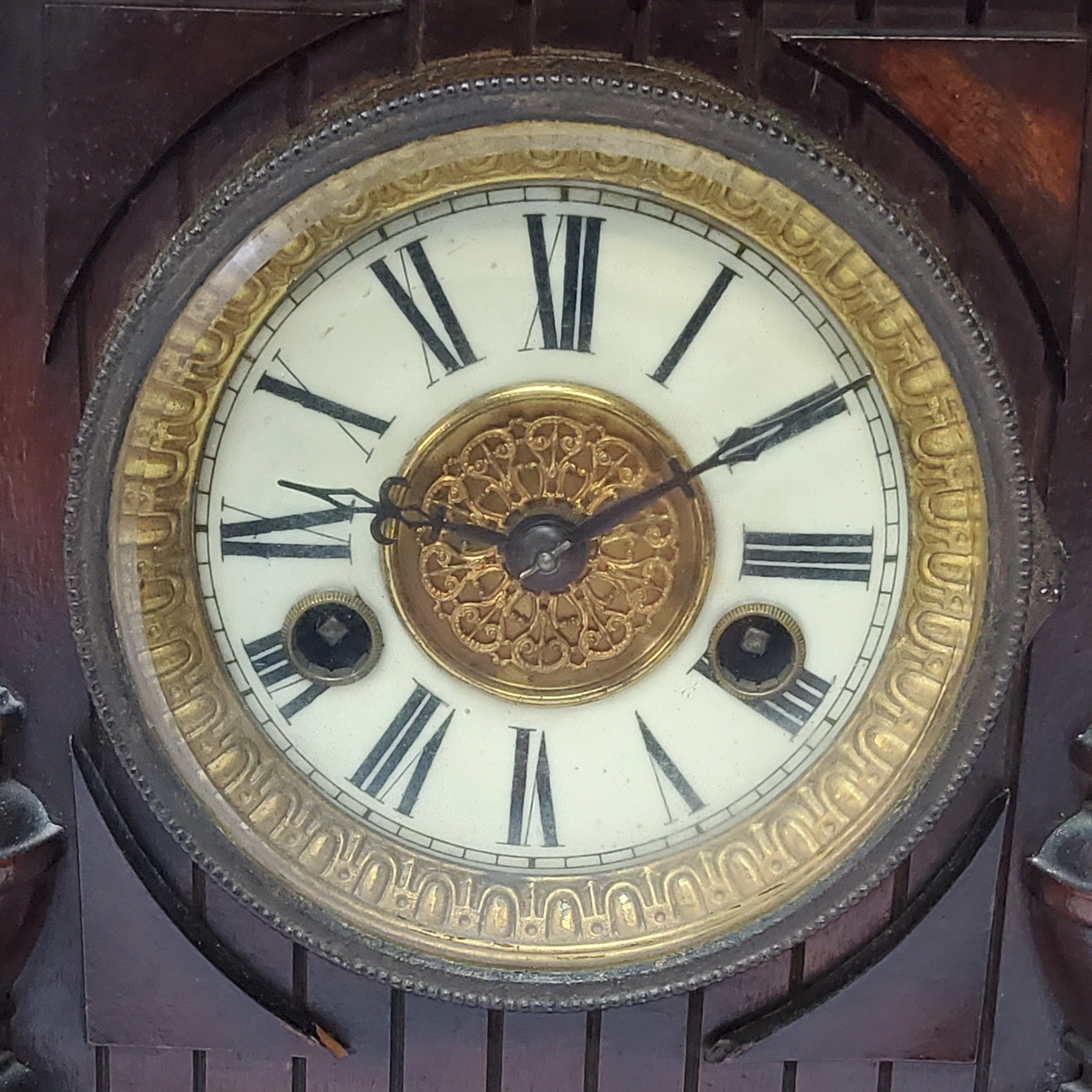 A walnut cased H.A.C. 14 day strike mantel clock, striking on a coiled gong. bevelled glass - Image 5 of 6