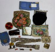 Costume Jewellery - various early 20th century beadwork evening bags; white metal belt; 19th century
