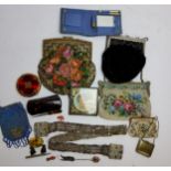 Costume Jewellery - various early 20th century beadwork evening bags; white metal belt; 19th century