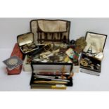 Bijouterie - costume jewellery including brooches, cufflinks, hat pins etc.; manicure set, faux