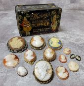 Bijouterie - a collection of early 19th century and later cameo brooches, some loose including a