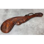 A well carved Maori hardwood War club with Paua shell eyes, 20th century