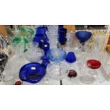 Glass- various Bristol blue examples including a Whitefriars type bowl; crystal, cut glass etc qty