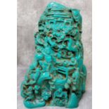 Oriental Objects of Desire - an impressive Chinese scholar's carved turquoise paste boulder,