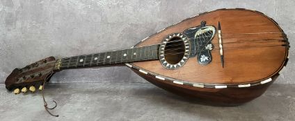 A rosewood mother of pearl and string inlaid Mandolin, the label reads Stridente Fabrica Di