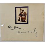 A 1950s autograph album page with the signatures in blue fountain pen of Stan Laurel and in blue