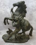 A late 19th century / early 20th century spelter library Marley horse sculpture,  height 28cm