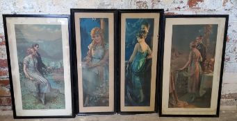 Four large American Art Deco chromlithographs including 'Honeymooning In Egypt', "Honeymooning" In