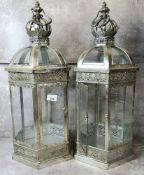 Interior Design - A pair of Middle Eastern lanterns, pierced silver fretwork 65cm high