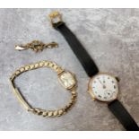 A 9ct gold Accurist lady's wristwatch, rolled gold bracelet, Swiss movement 12.58g gross; a mid size