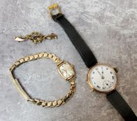 A 9ct gold Accurist lady's wristwatch, rolled gold bracelet, Swiss movement 12.58g gross; a mid size