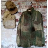 Militaria - a WWII first pattern Dennison smock, hand painted camouflage, converted to full zip (