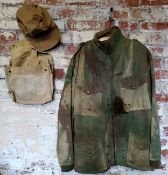 Militaria - a WWII first pattern Dennison smock, hand painted camouflage, converted to full zip (