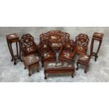 Dolls House Furniture - A Chinese hardwood shell inlaid suite of miniature dolls house furniture,