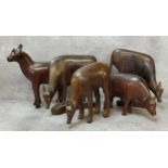 Tribal Art - Five African carvings of small deer, possibly Dik-diks, the largest 16cm high , early