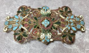 An ornate Chinese cloisonne enamel belt buckle