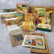 Early / mid 20th century nursery rhyme related puzzle blocks boxed; 1951 The Tiney book of
