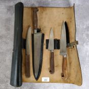 Sheffield Knives - J.Nowill & Sons chef's knife set in original leather roll, comprising of a