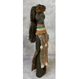 Tribal Art - a carved wood African Turkana tribe voodoo doll, beadwork dress