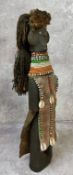 Tribal Art - a carved wood African Turkana tribe voodoo doll, beadwork dress