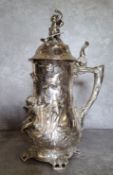 A substantial WMF Art Nouveau silver plated stein, decorated with classical figures in relief and