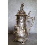 A substantial WMF Art Nouveau silver plated stein, decorated with classical figures in relief and